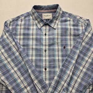 Flag & Anthem Plaid Button Down Shirt Blue Cotton Long Sleeve Men’s XL
